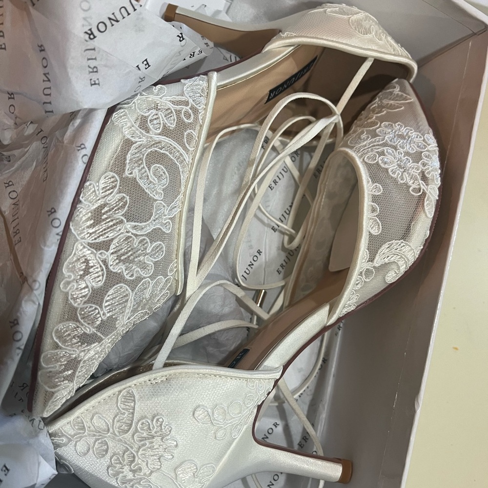 White laced Wedding shoes.